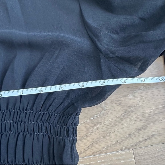 Halogen Smocked Chiffon Blouse Long Statement Sleeve Sheer Date Night Out Black - Picture 11 of 12